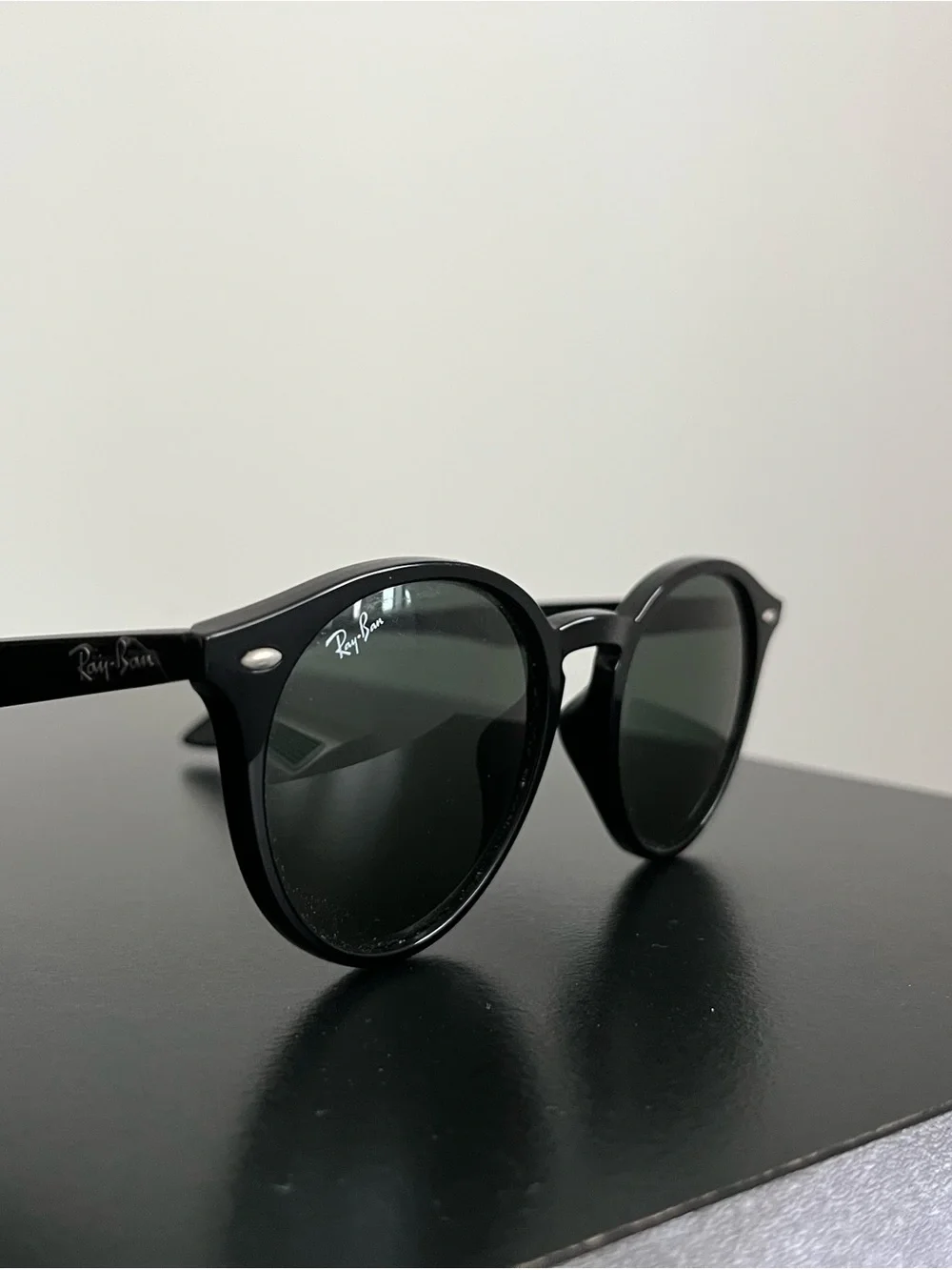 Ray-Ban Black Frame Sunglasses with Dark Green Lenses